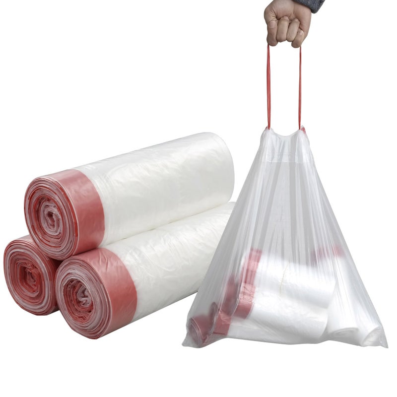 Pekky 3 Gallon Small Drawstring Trash Bags, Clear (120 Counts/3 Rolls) - Image 3